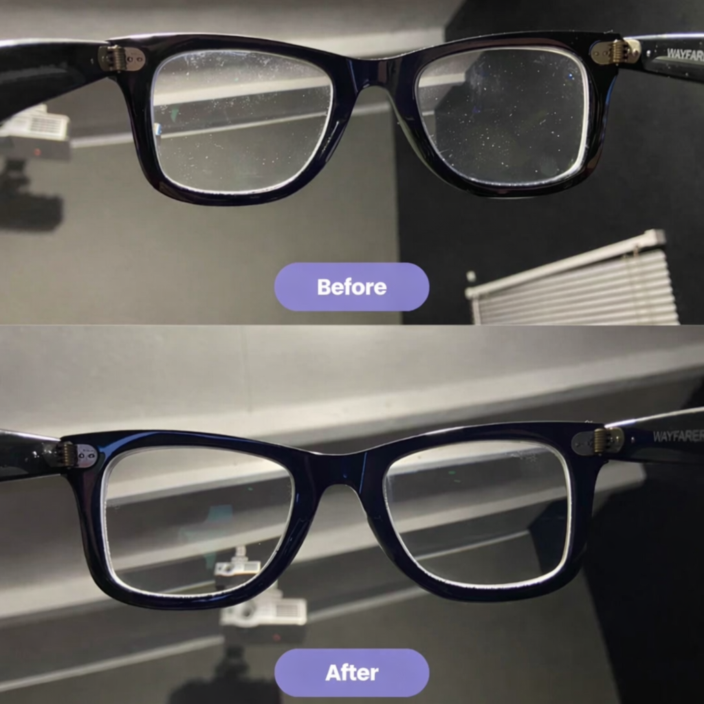 Glasses before and after ultrasonic cleaning